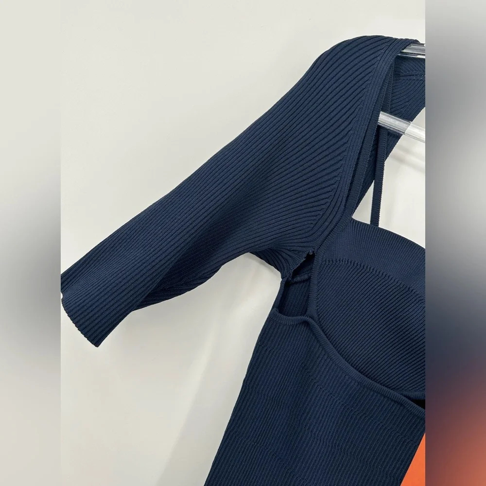 $1595 Nwt Altuzarra Women's Blue Mareen Knit Fitted Dress 3/4 Sleeve Size M - Picture 6 of 16